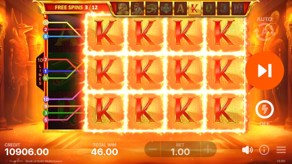 Late-stage Free Spins with the maximum number of Special Expanding Symbols revealed in Book of Gold: Multichance