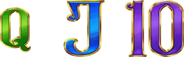 Green Q, blue J and purple 10 card symbols from Book of Gold: Multichance